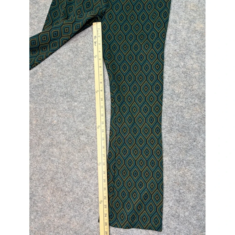 Free People‎ Printed Flare Pants Womens Sz 2 Olive Green Blue Geometric